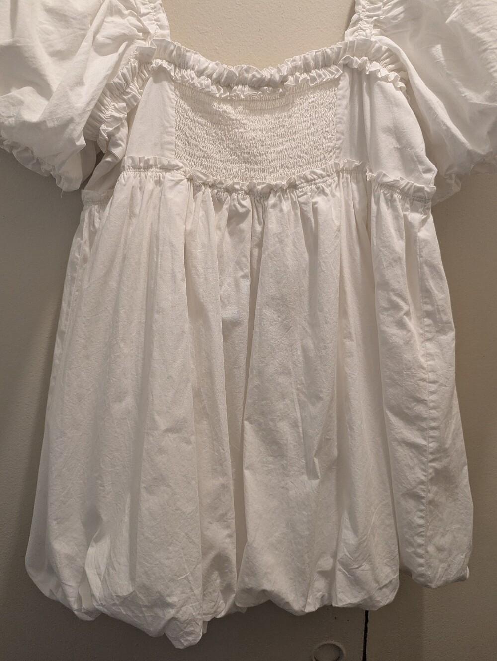 Free People Rendezvous Me Ivory Dress Mini Bubble Smocked Puff Sleeves- L - Picture 15 of 16